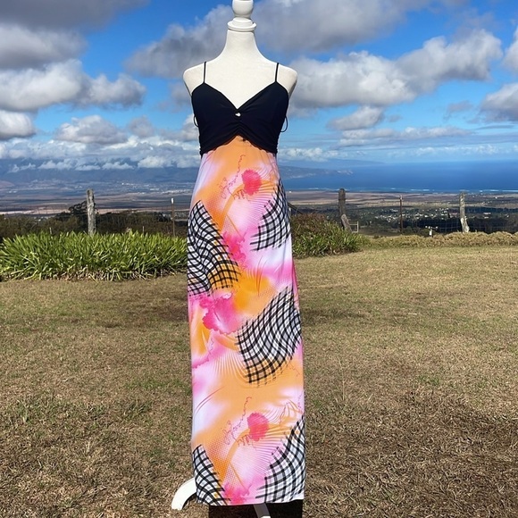 Y2K 90s VTG Pretty Young Thing Floral maxi Slip dress M - Picture 3 of 9